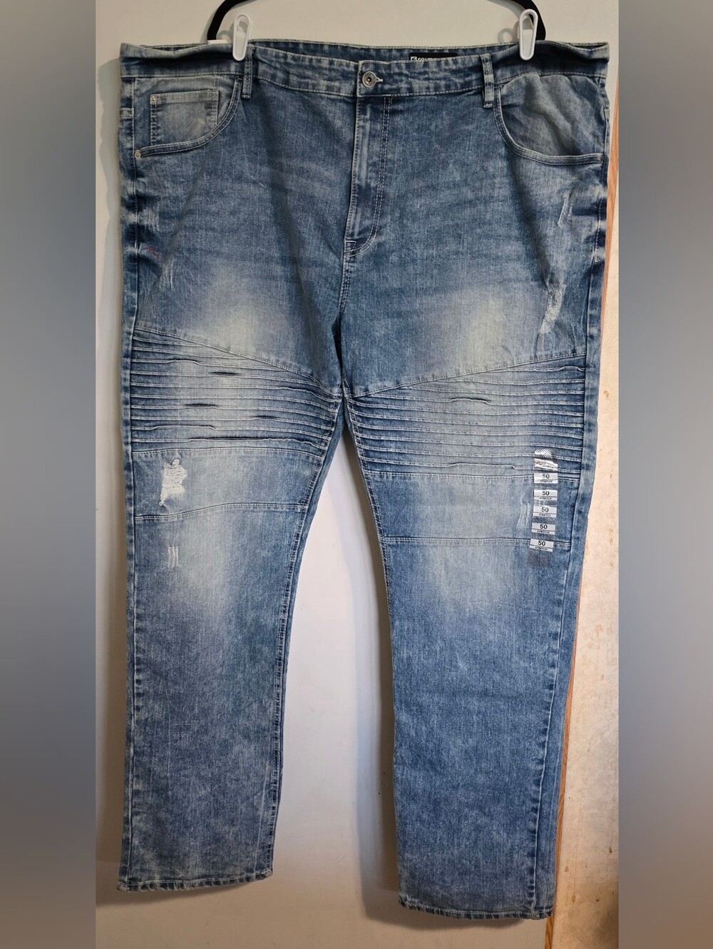 Southpole Men's Size 50 Stretch Distressed Biker Jeans Straight Leg Blue NWT